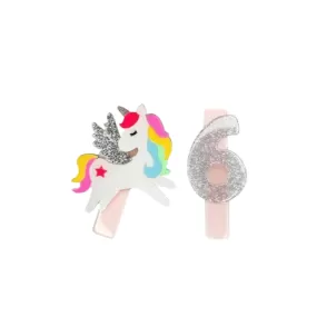 Lilies & Roses Alligator Clip Set - Unicorn Birthday Number 6