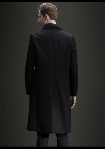 Long wool winter overcoat for men with single chinese style button