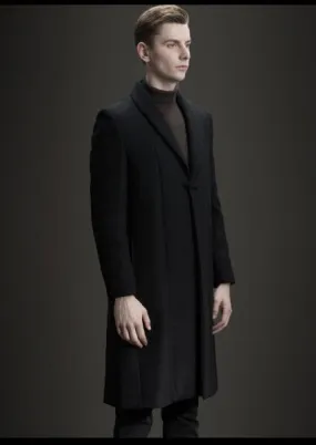 Long wool winter overcoat for men with single chinese style button