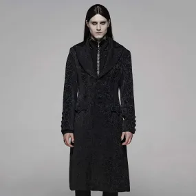 Men's Goth Turn-down Collar Single-breasted Jacquard Long Overcoat