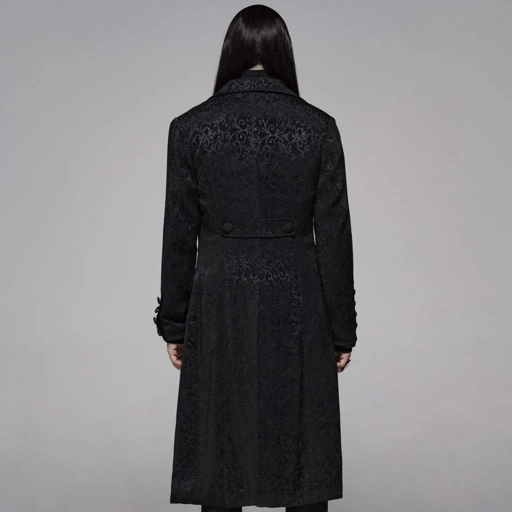 Men's Goth Turn-down Collar Single-breasted Jacquard Long Overcoat