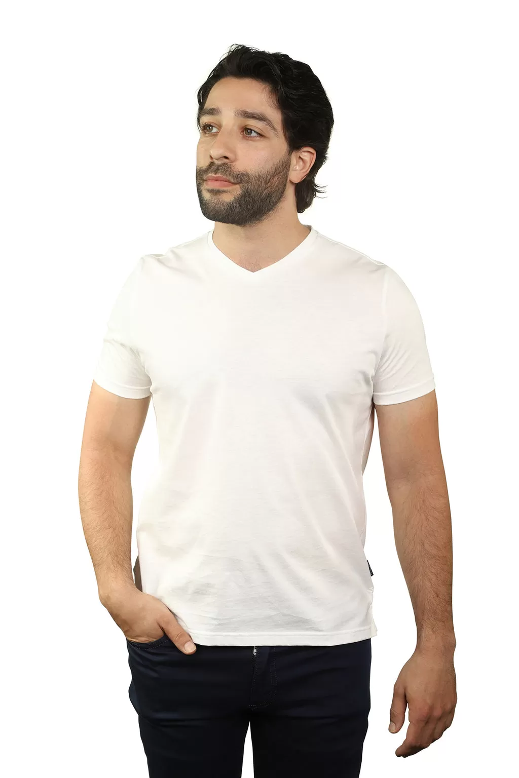 MERCERIZED COTTON V-NECK T-SHIRT