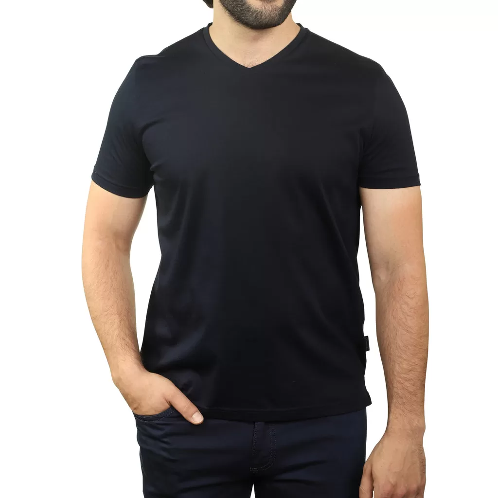 MERCERIZED COTTON V-NECK T-SHIRT