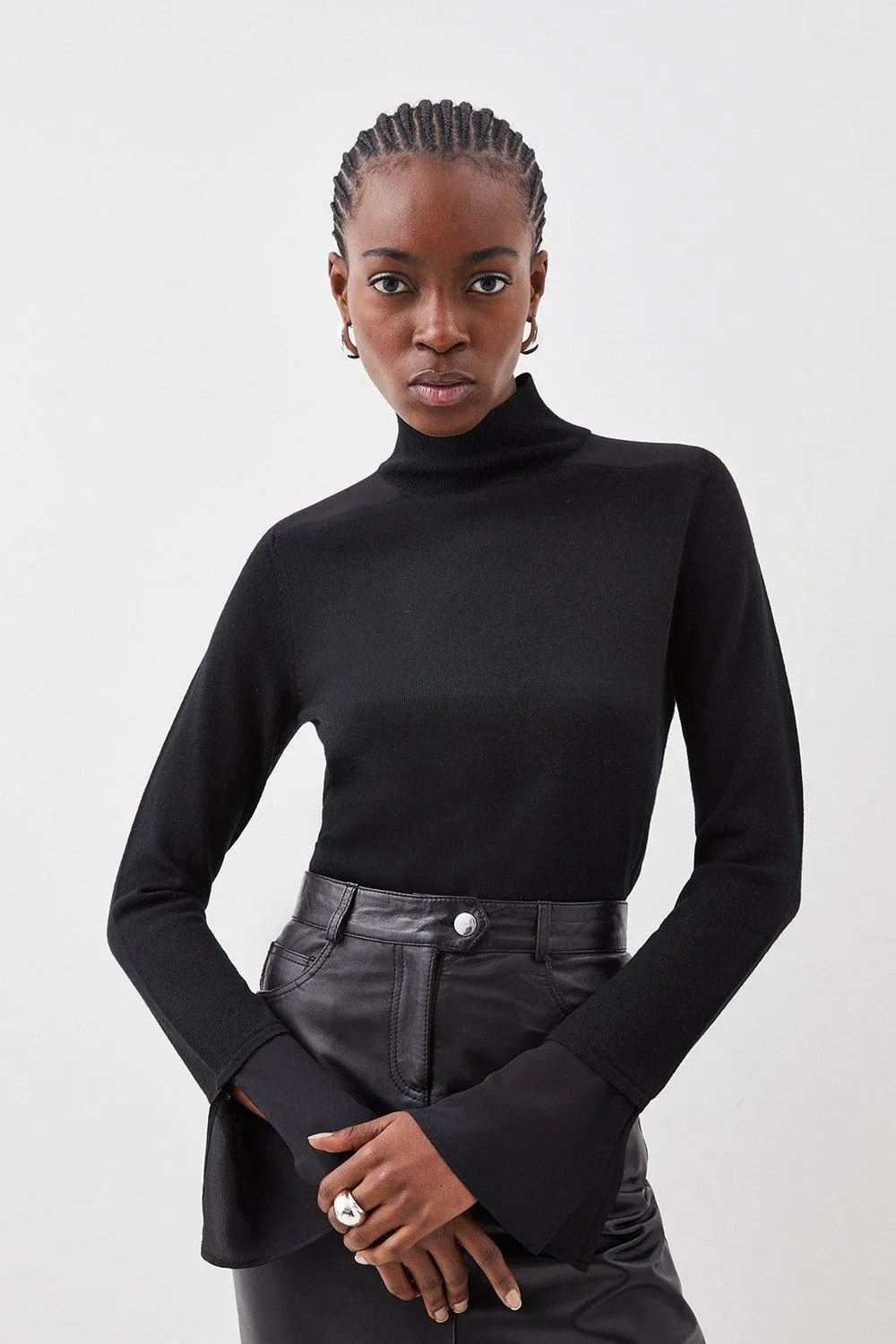 Merino Wool Silk Cuff Knit Jumper | Karen Millen