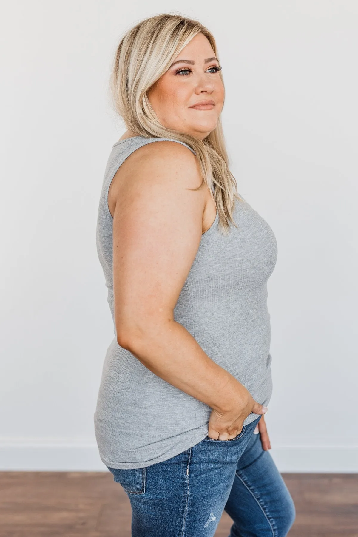 Mesmerizing Mornings Ribbed Knit Tank Top- Grey