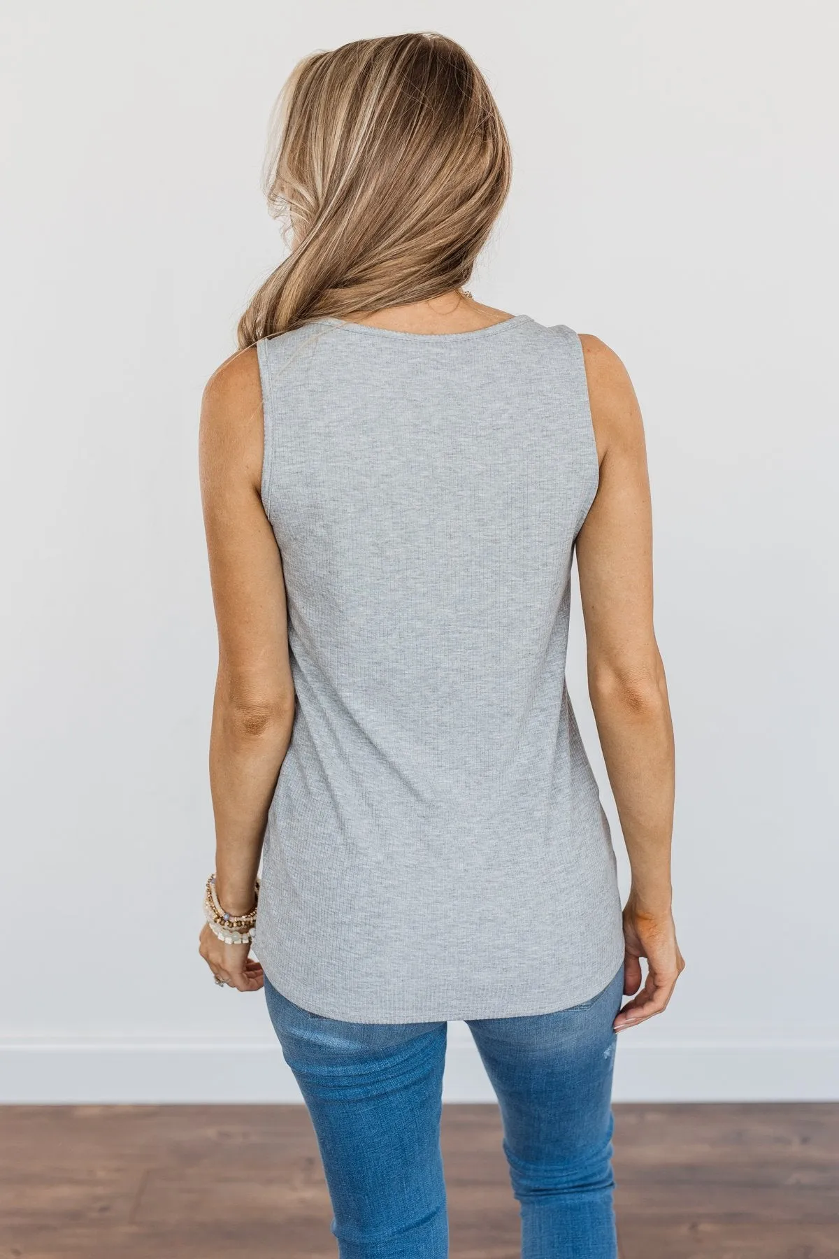 Mesmerizing Mornings Ribbed Knit Tank Top- Grey