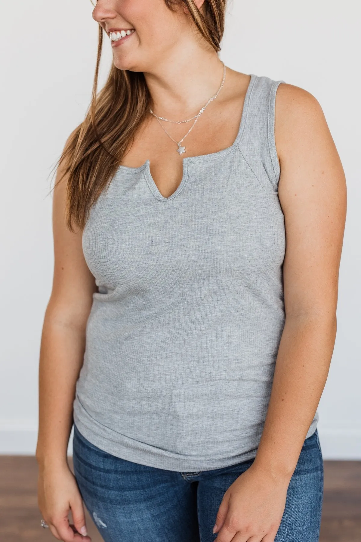 Mesmerizing Mornings Ribbed Knit Tank Top- Grey