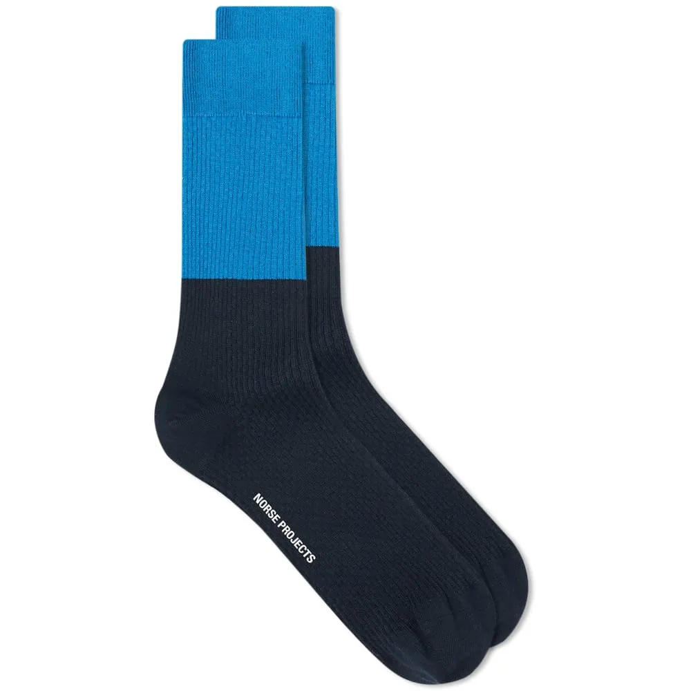 Norse Projects Bjarki Colour Block Texture SockDark Navy