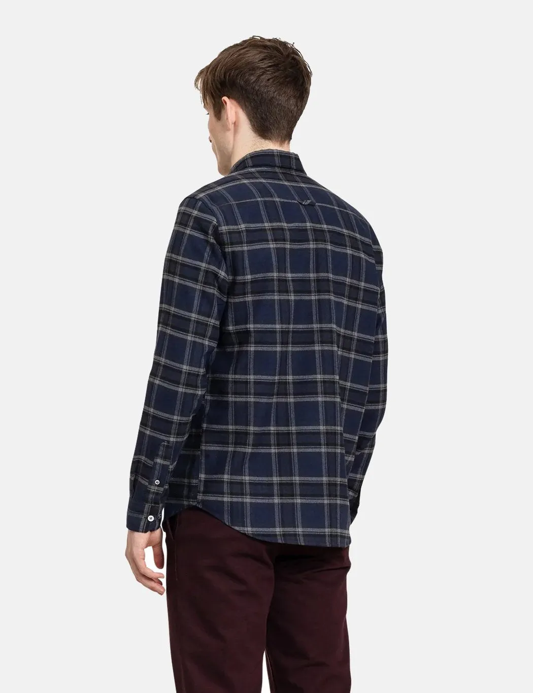 Norse Projects Villads Brushed Flannel Check Shirt - Dark Navy Blue Check