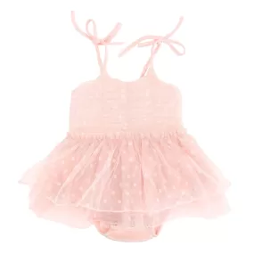 oh baby! Dotted Mesh Pointelle Ballet Dress - Pale Pink