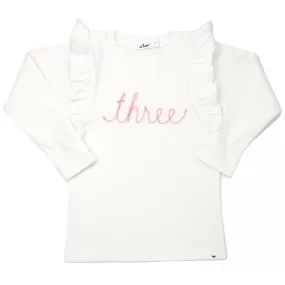 oh baby! three Pink Eyelash Millie Long Sleeve Birthday Tee - Cream