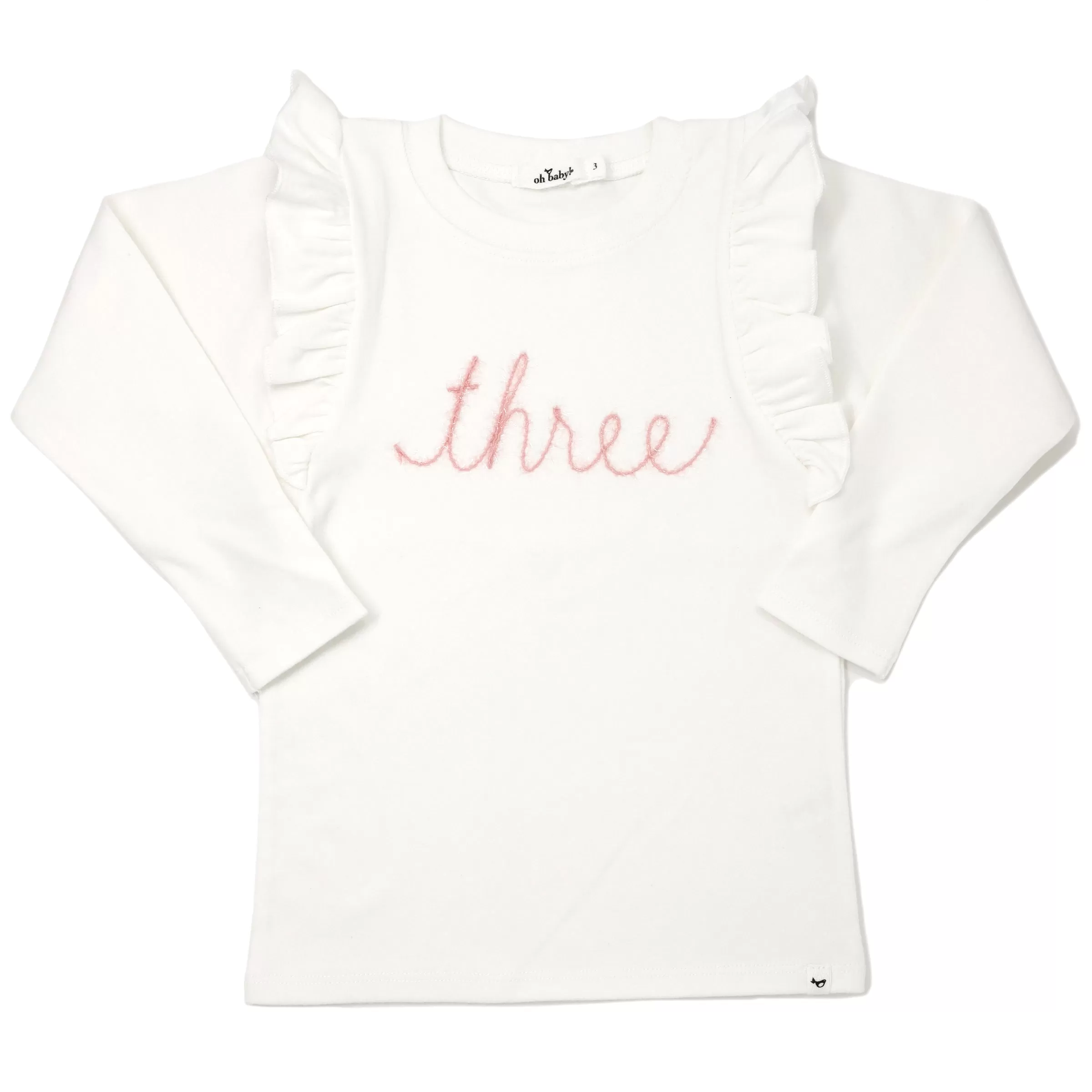 oh baby! three Pink Eyelash Millie Long Sleeve Birthday Tee - Cream