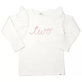 oh baby! two Pink Eyelash Millie Long Sleeve Birthday Tee - Cream