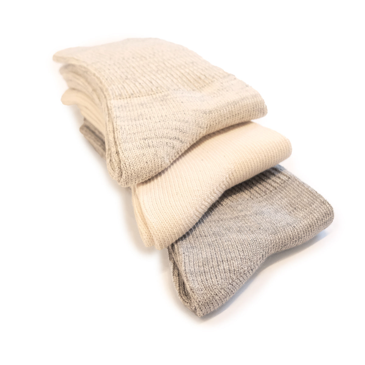 Organic Daily 3-Pack Ribbed Crew Socks - Ecru/Grey