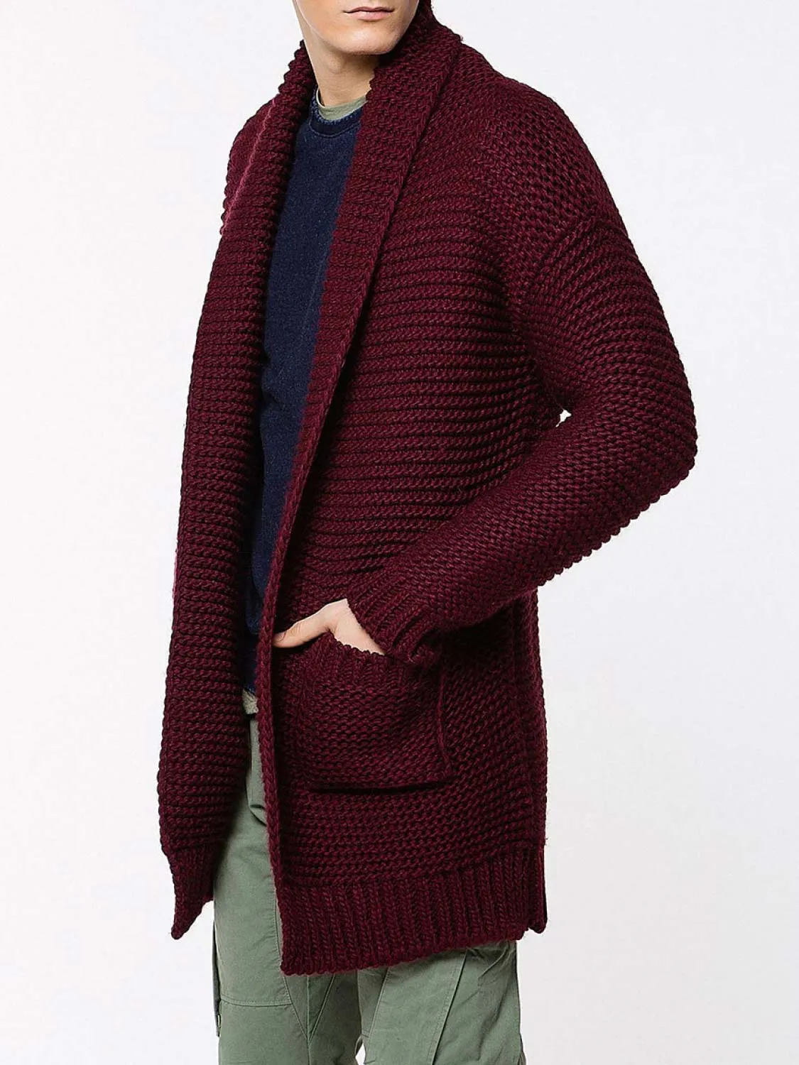 Oversized Shawl Collar Wool Blend Cardigan Burgundy