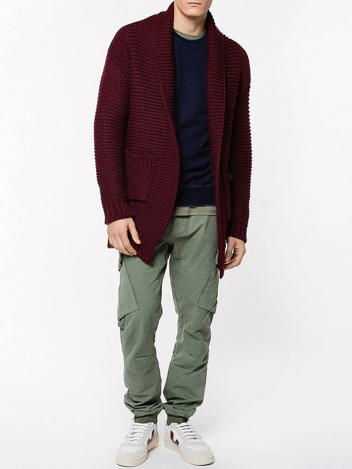 Oversized Shawl Collar Wool Blend Cardigan Burgundy