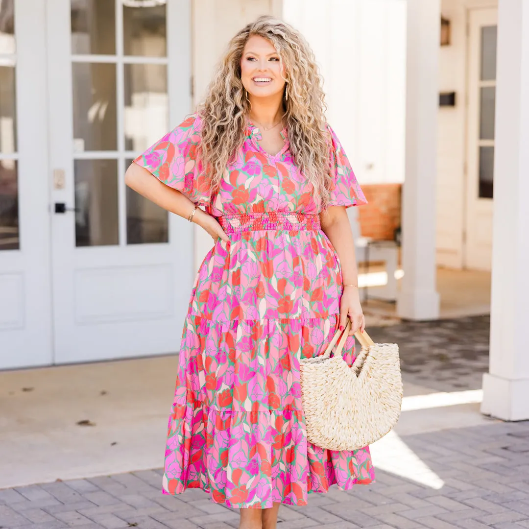 Plant Smiles Maxi Dress, Pink Multi