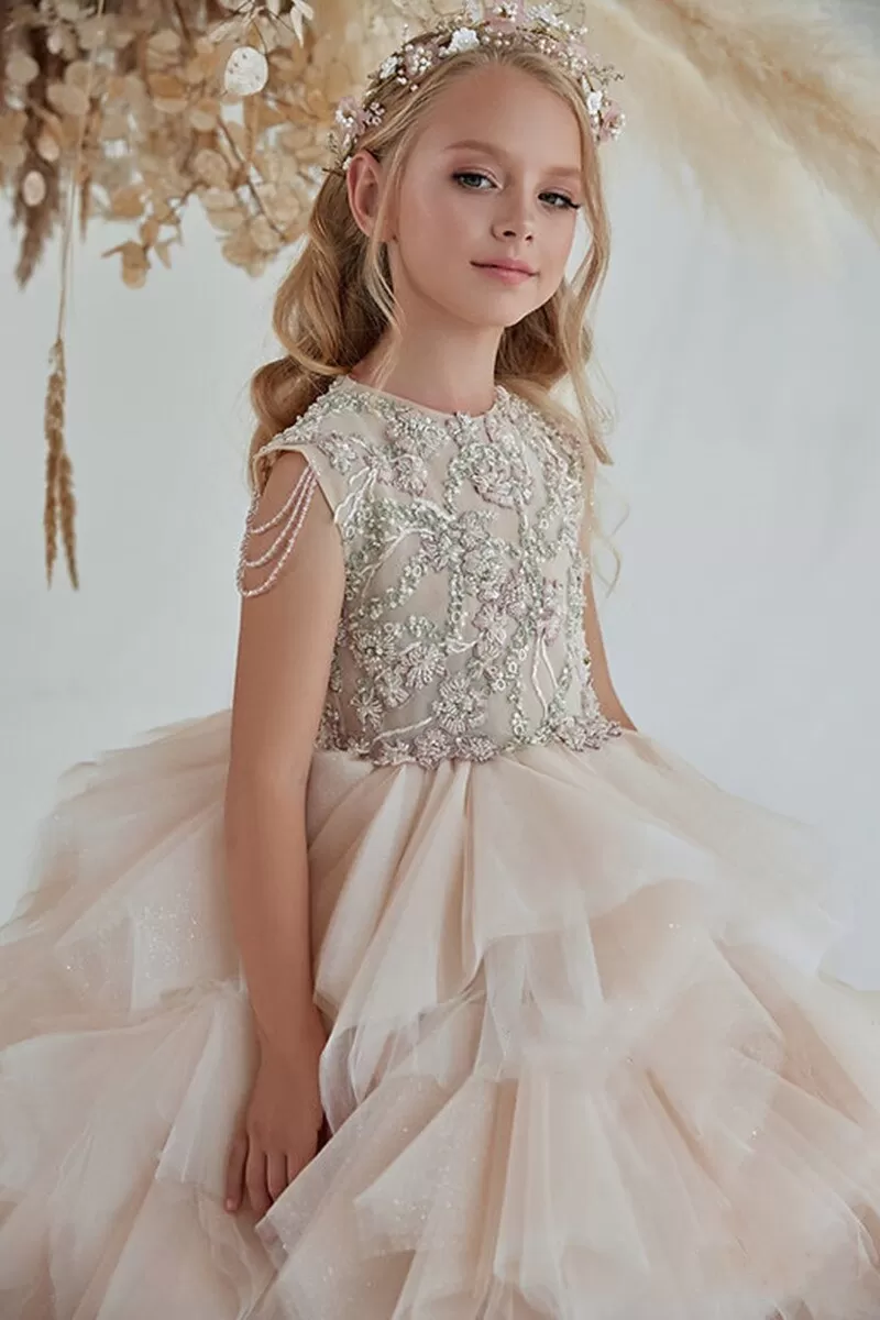 Puffy Champagne Flower Girl Dresses