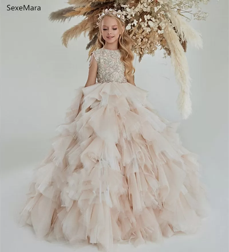 Puffy Champagne Flower Girl Dresses