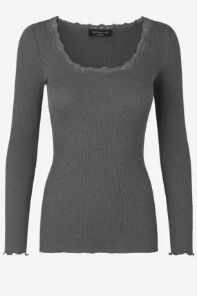 Regular Silk Benita Top Without Silk Cuff in Dark Grey Melange