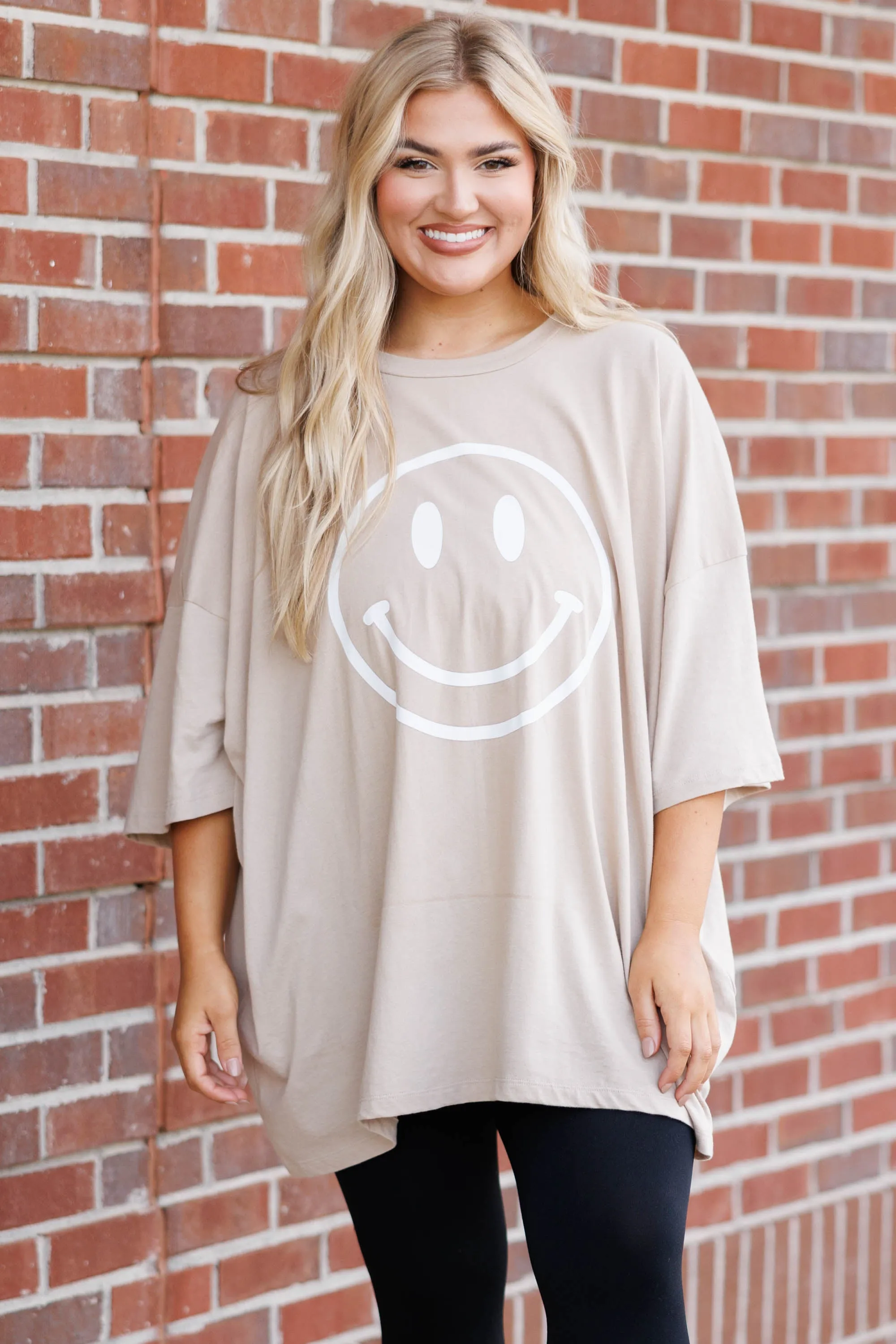 Remember To Smile Boyfriend Tee, Light Mocha