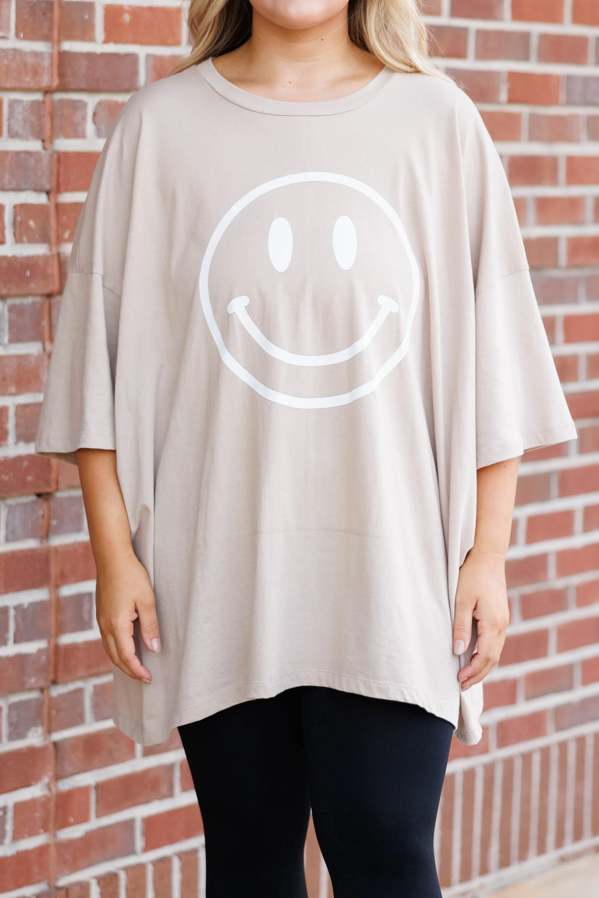 Remember To Smile Boyfriend Tee, Light Mocha