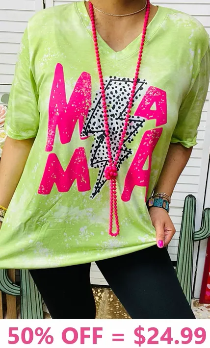 S, L, 2X, 3X MAMA lime graphic tee