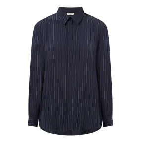 SAINT LAURENT Single-Cuff Striped Silk Shirt - Dark Blue 4140