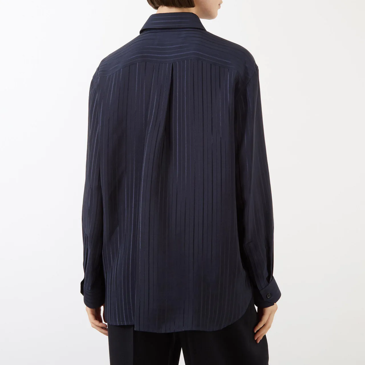 SAINT LAURENT Single-Cuff Striped Silk Shirt - Dark Blue 4140