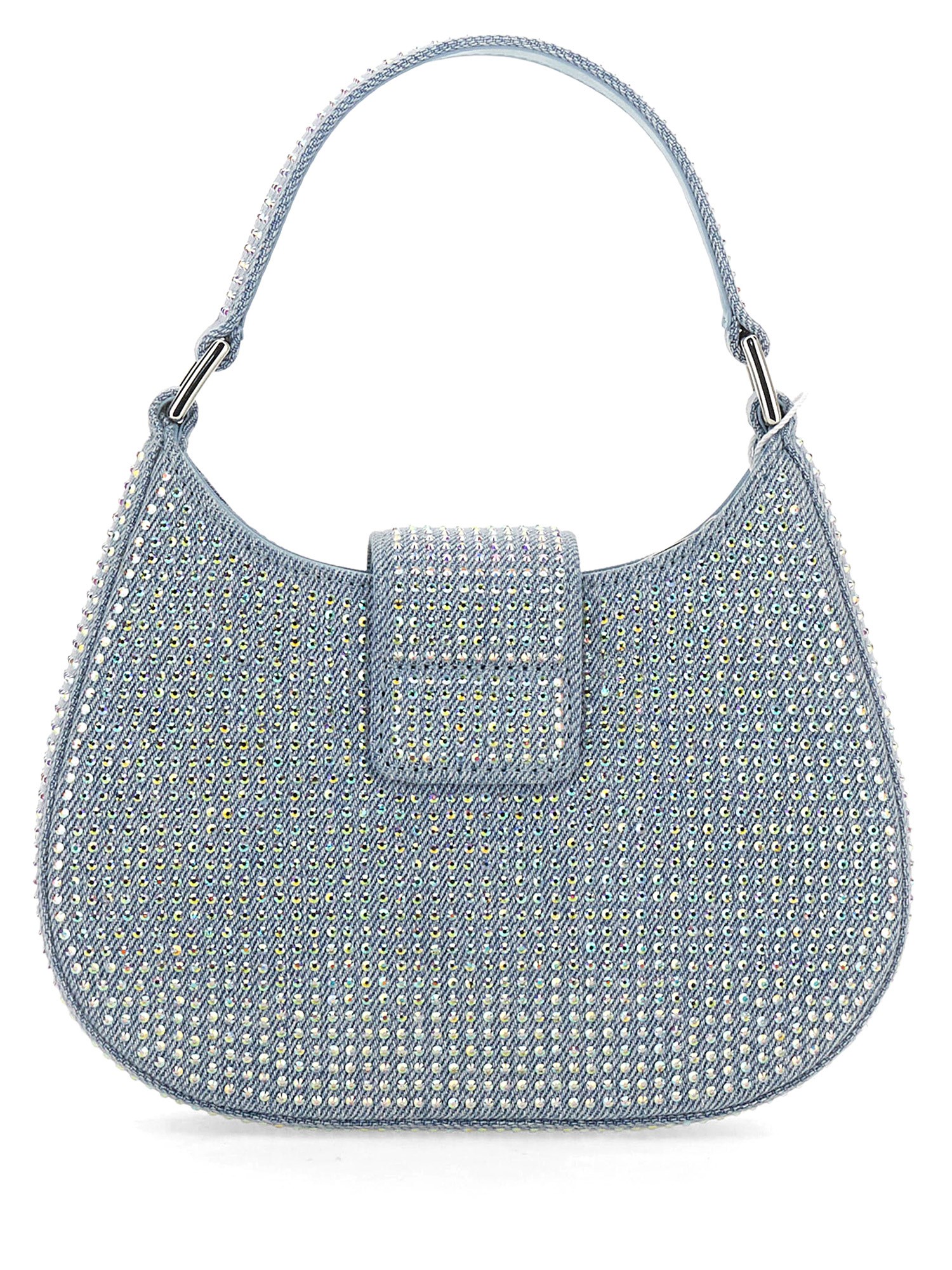 SELF-PORTRAIT    DENIM CRESENT BAG WITH RHINESTONES