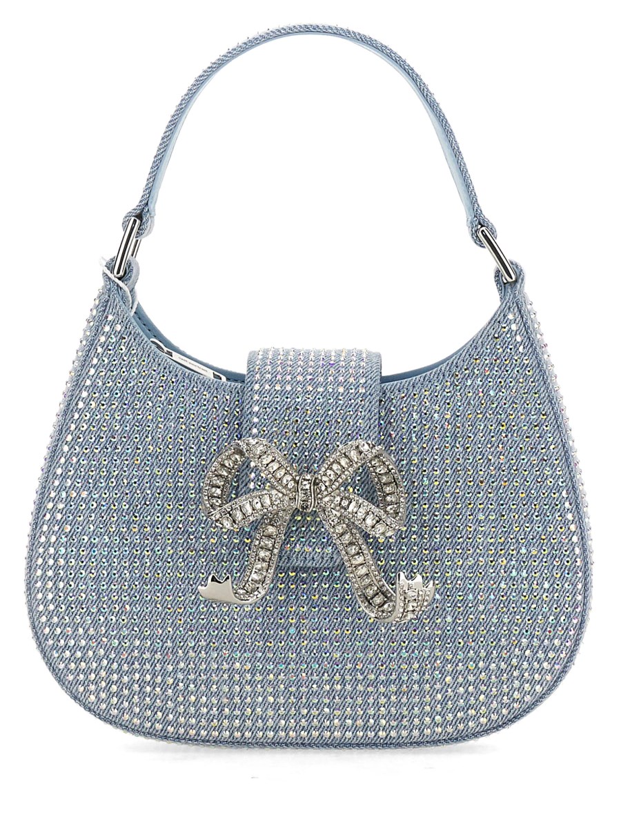 SELF-PORTRAIT    DENIM CRESENT BAG WITH RHINESTONES