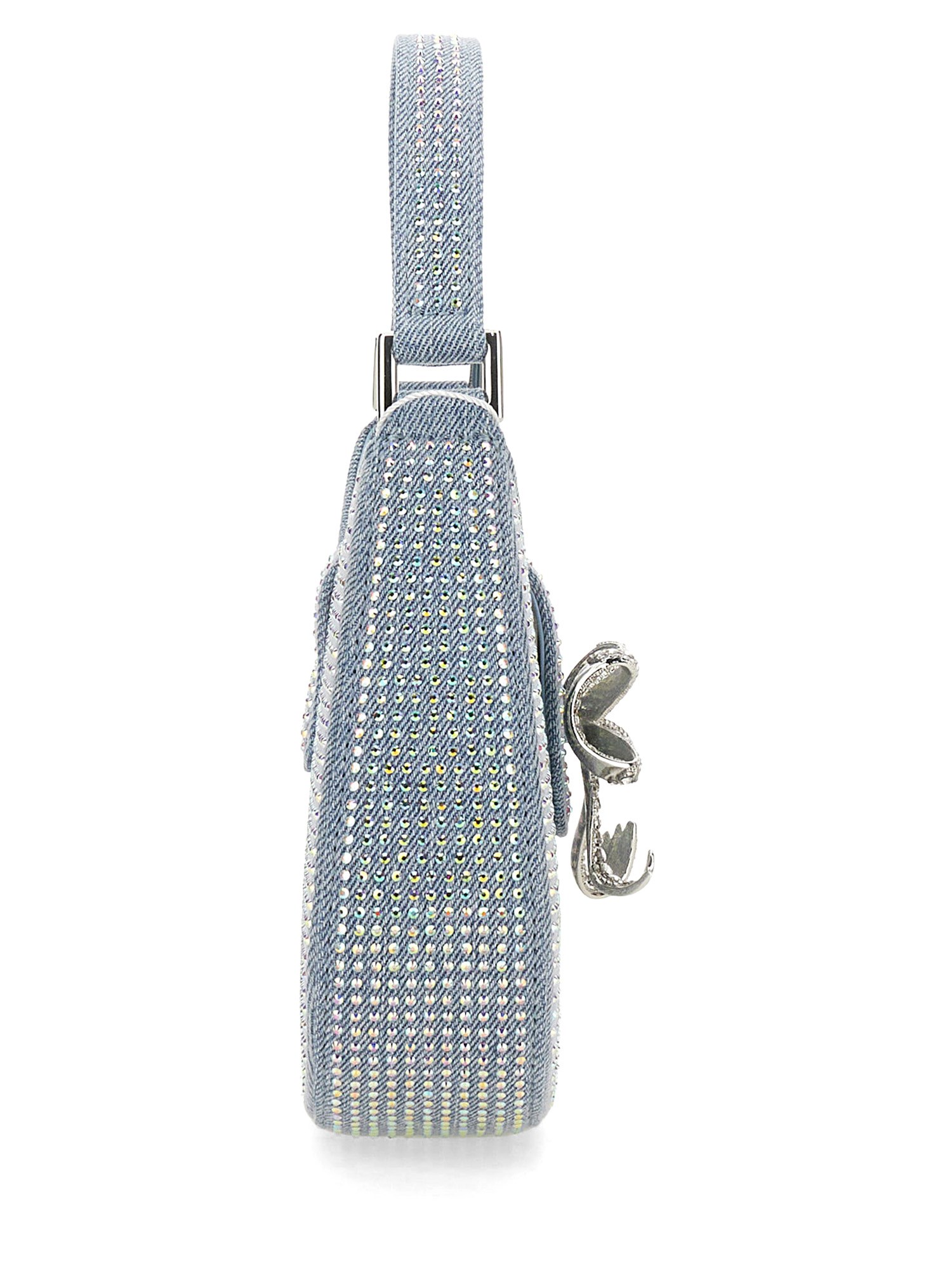 SELF-PORTRAIT    DENIM CRESENT BAG WITH RHINESTONES