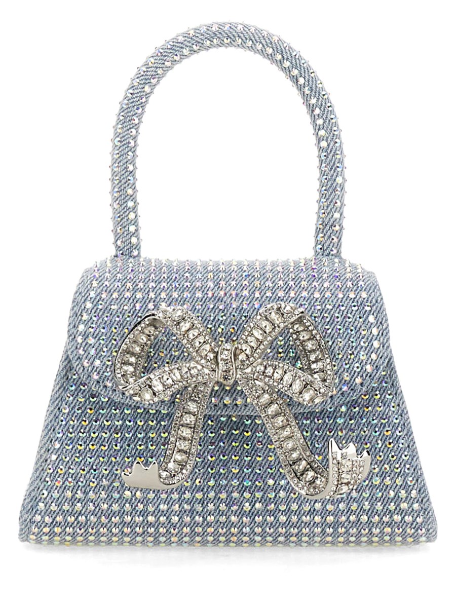 SELF-PORTRAIT    MICRO DENIM BOW BAG WITH BLUE RHINESTONES