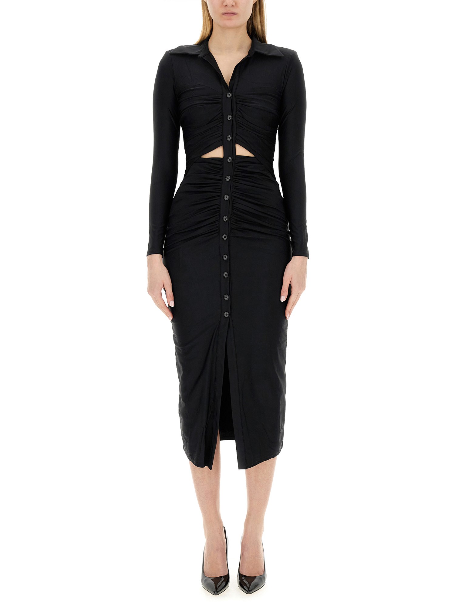 SELF-PORTRAIT    MIDI DRESS WITH GATHERED CUT IN JERSEY