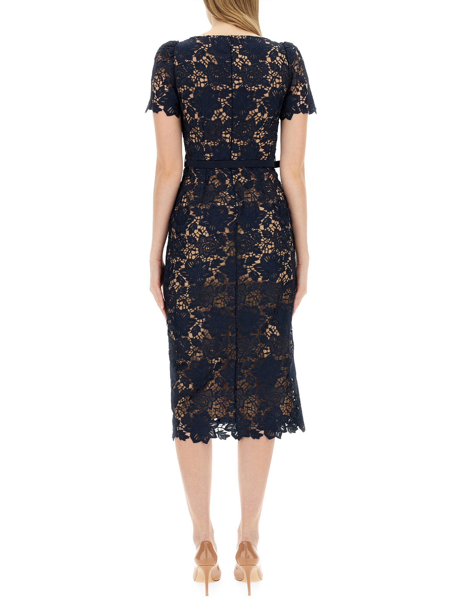 SELF-PORTRAIT    MIDI DRESS WITH OPEN LACE COLLAR