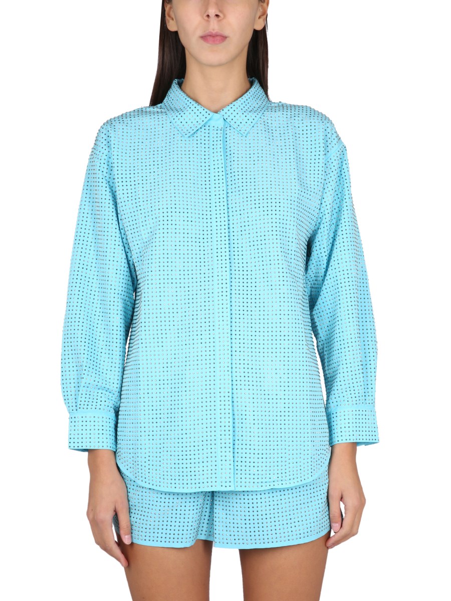 SELF-PORTRAIT    OVERSIZED TAFFETA SHIRT WITH RHINESTONES