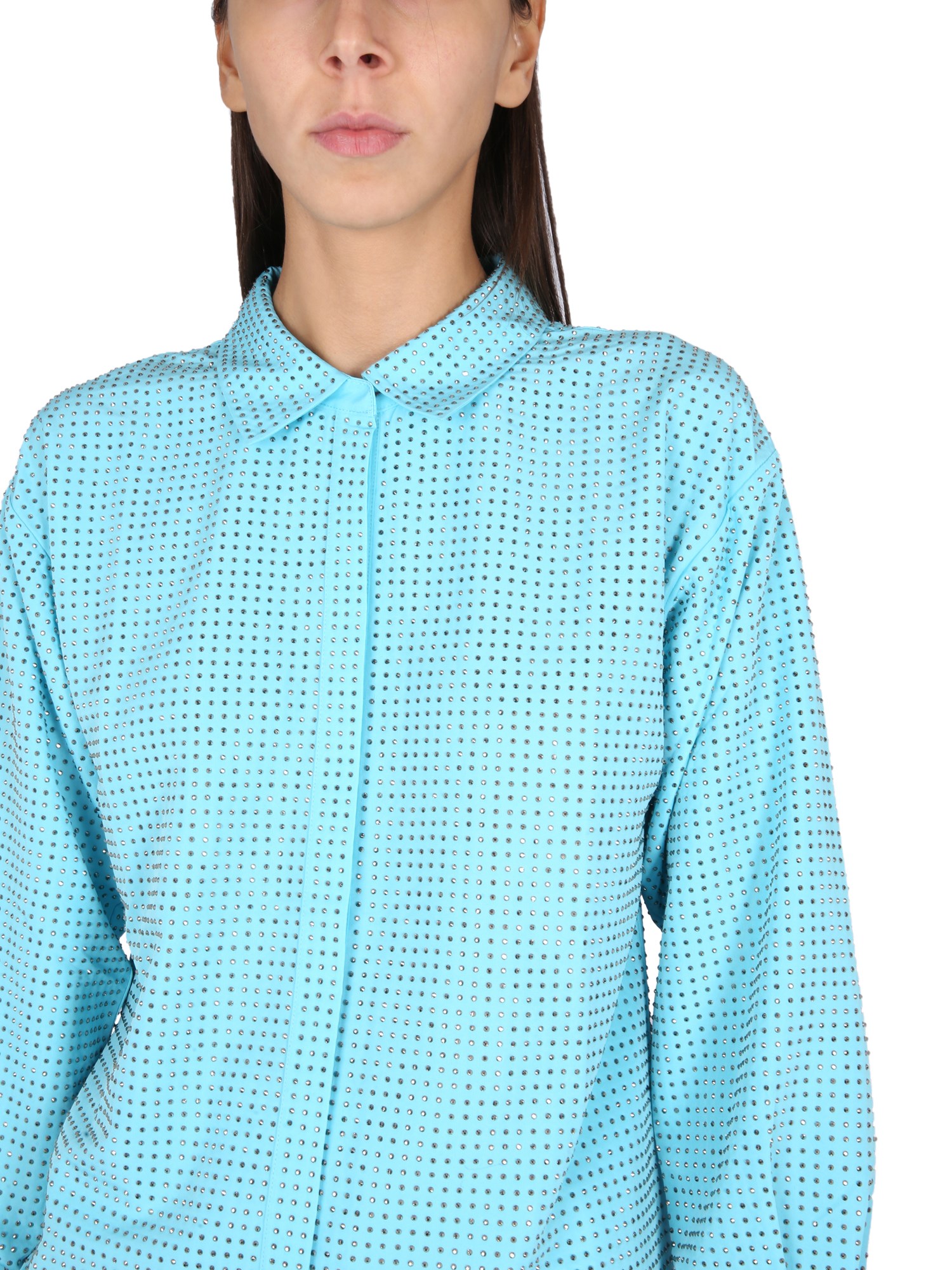 SELF-PORTRAIT    OVERSIZED TAFFETA SHIRT WITH RHINESTONES