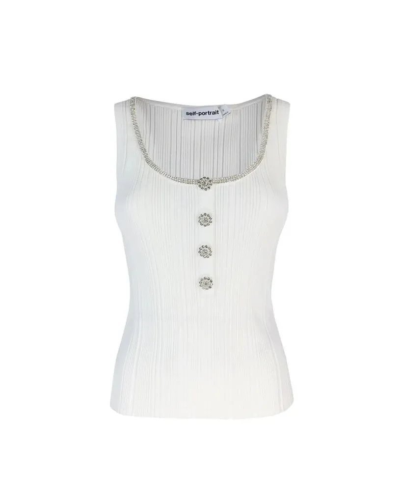 SELF PORTRAIT  |Sleeveless Studded U-Neck Plain Cotton With Jewels