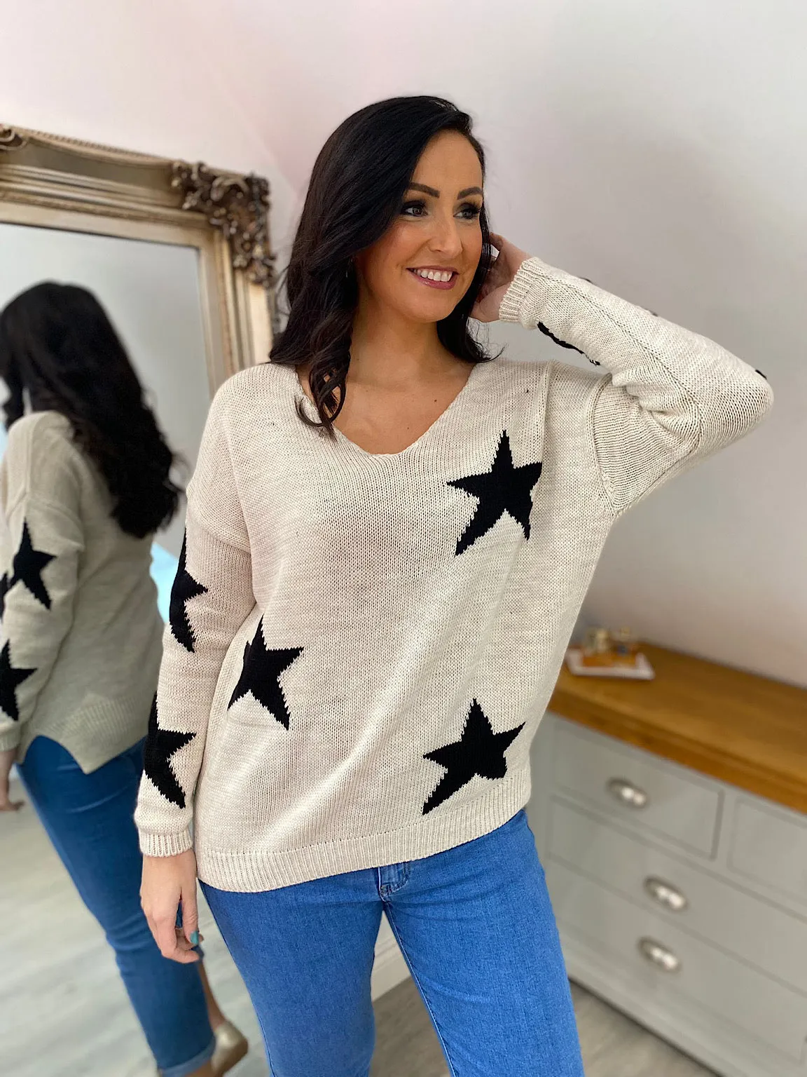 Stone Star V Neck Jumper Brenda