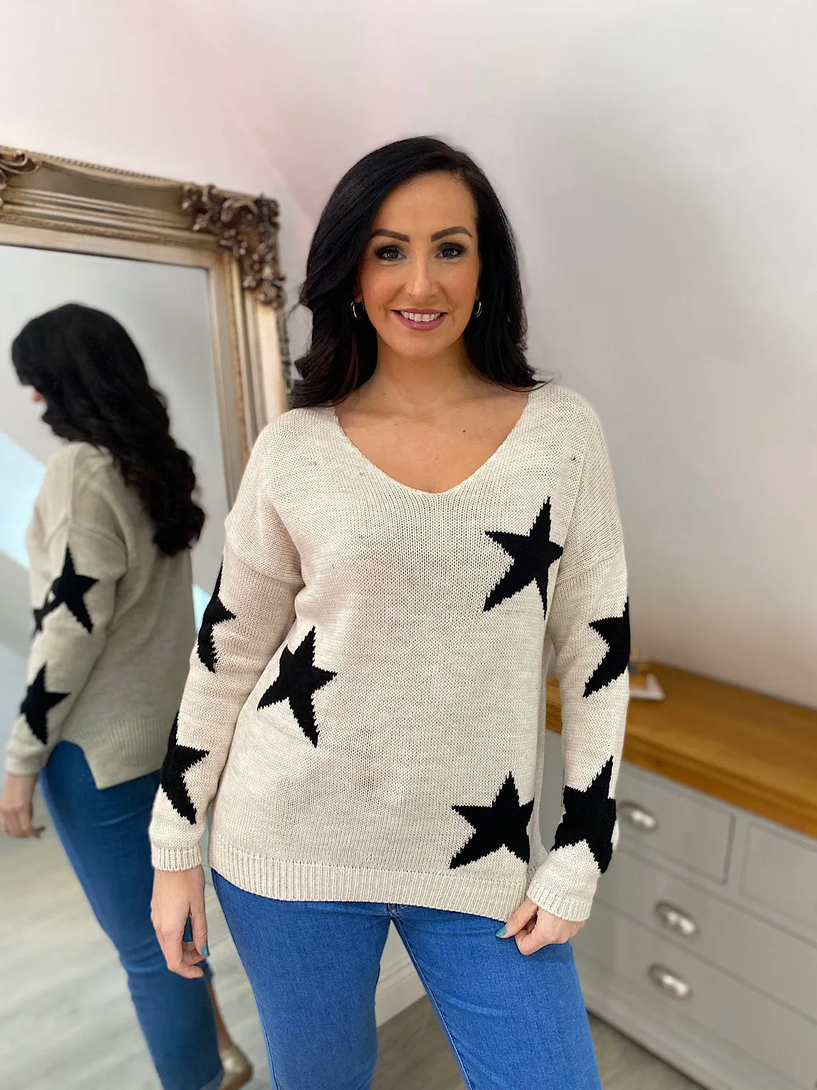 Stone Star V Neck Jumper Brenda