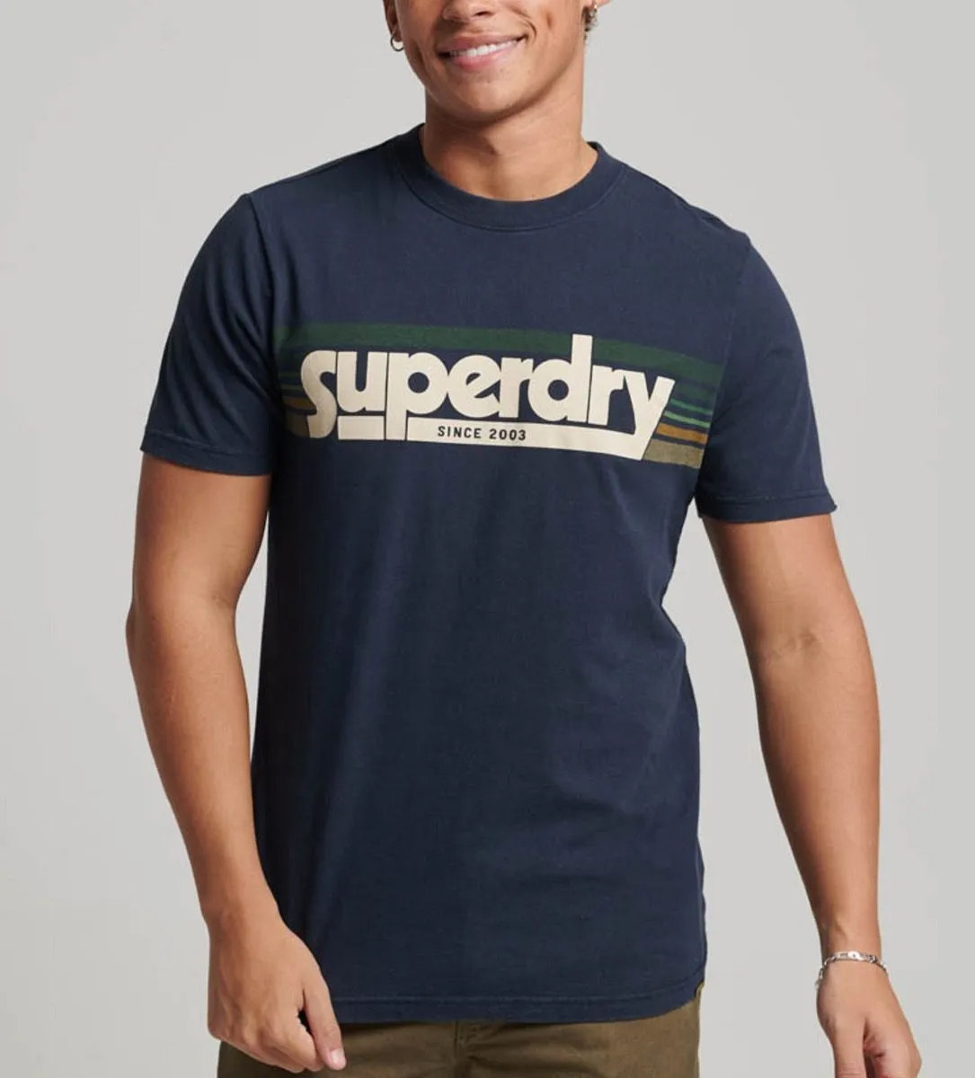 Superdry Terrain Stripped Crew Neck T-Shirt Eclipse Navy