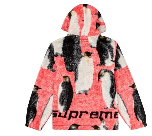 Supreme Penguins Hooded Fleece Jacket - Pink