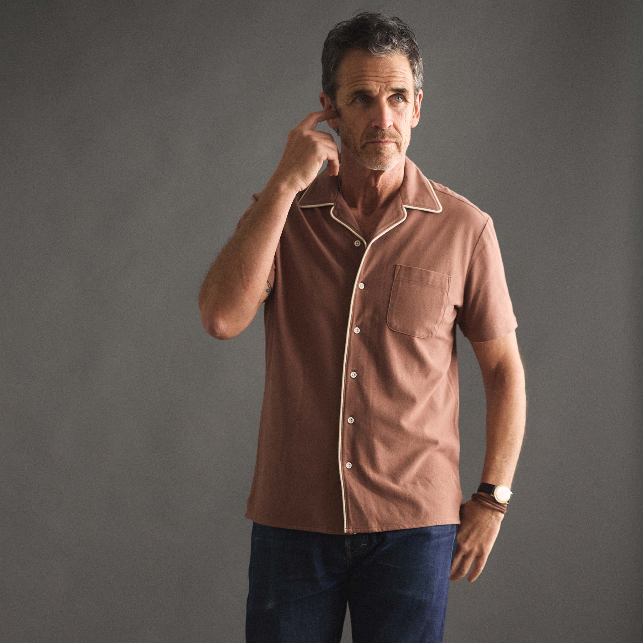 The Harwich Shirt in Faded Brick Tipped Pique