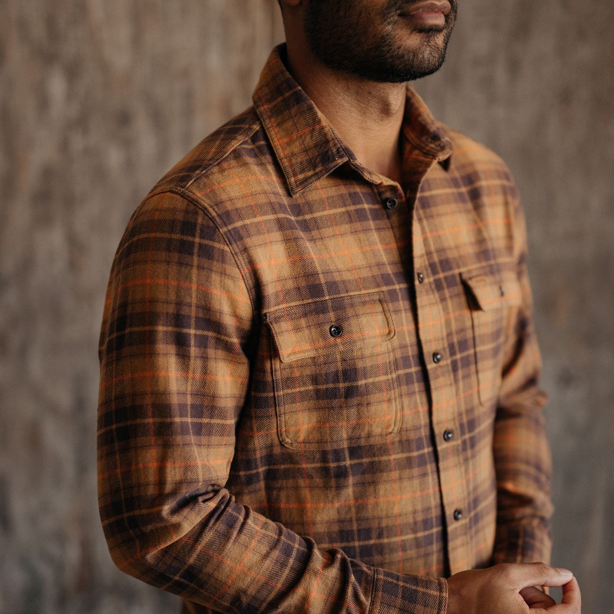 The Ledge Shirt in Tarnished Brass Plaid