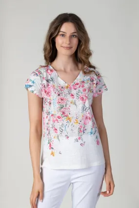 V Neck Floral T-Shirt - Pink