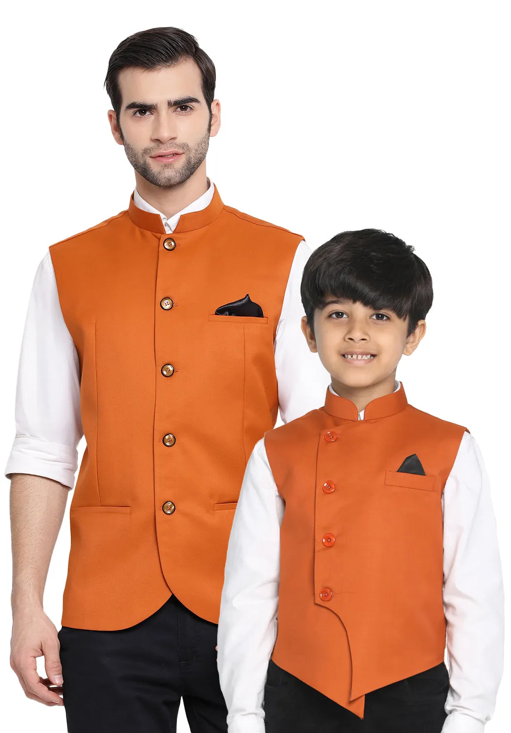 Vastramay Baap Beta Cotton Blend Orange Jacket