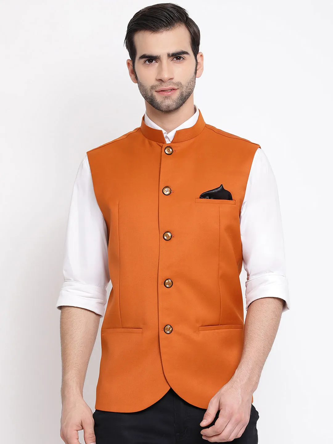 Vastramay Baap Beta Cotton Blend Orange Jacket