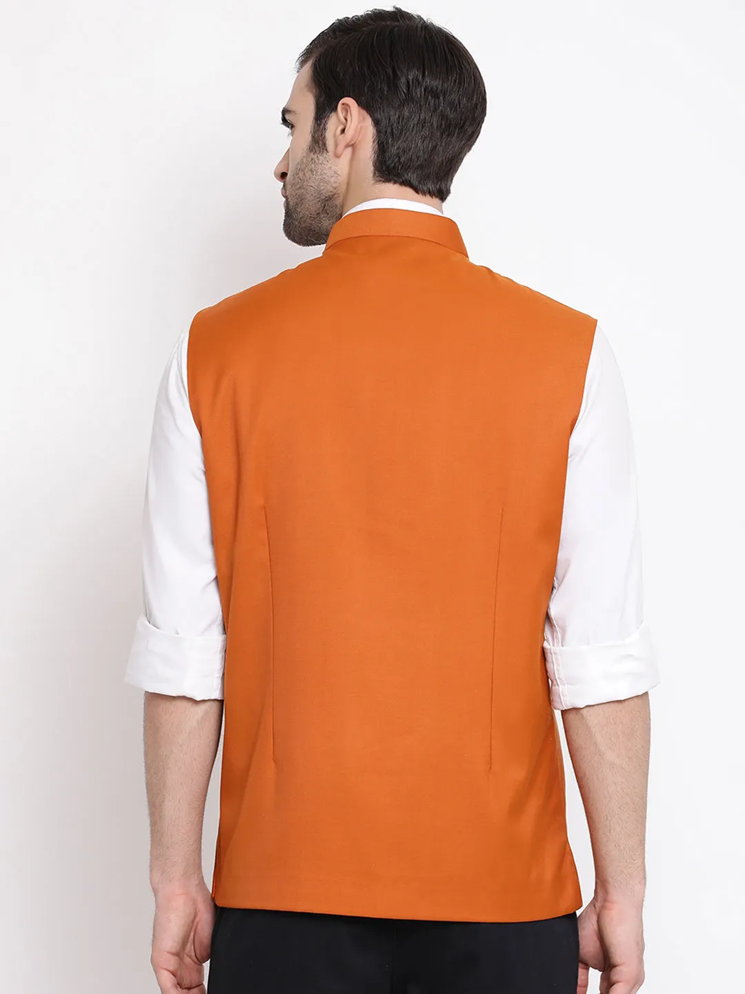 Vastramay Baap Beta Cotton Blend Orange Jacket