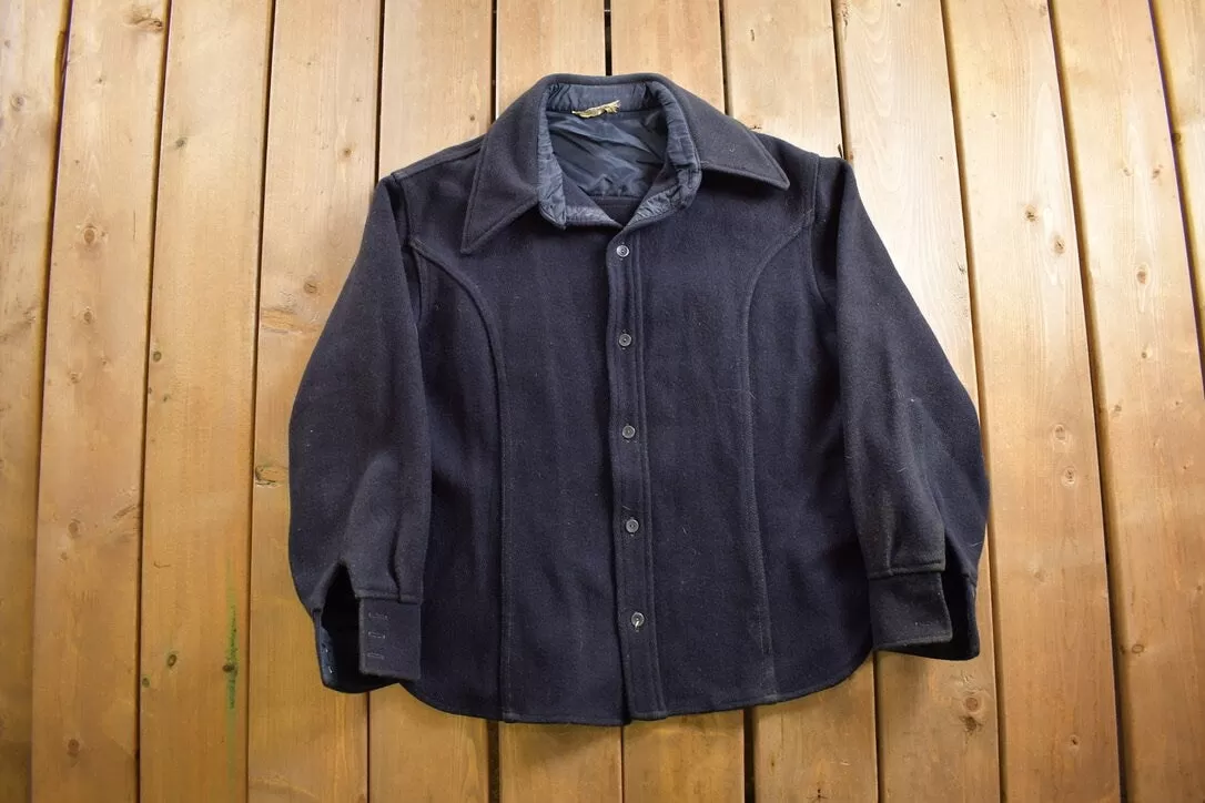 Vintage 1950s Navy Blue Wool Button Up Shirt / 1950s Button Up / Vintage Flannel / True Vintage / Made In USA / Outdoorsman