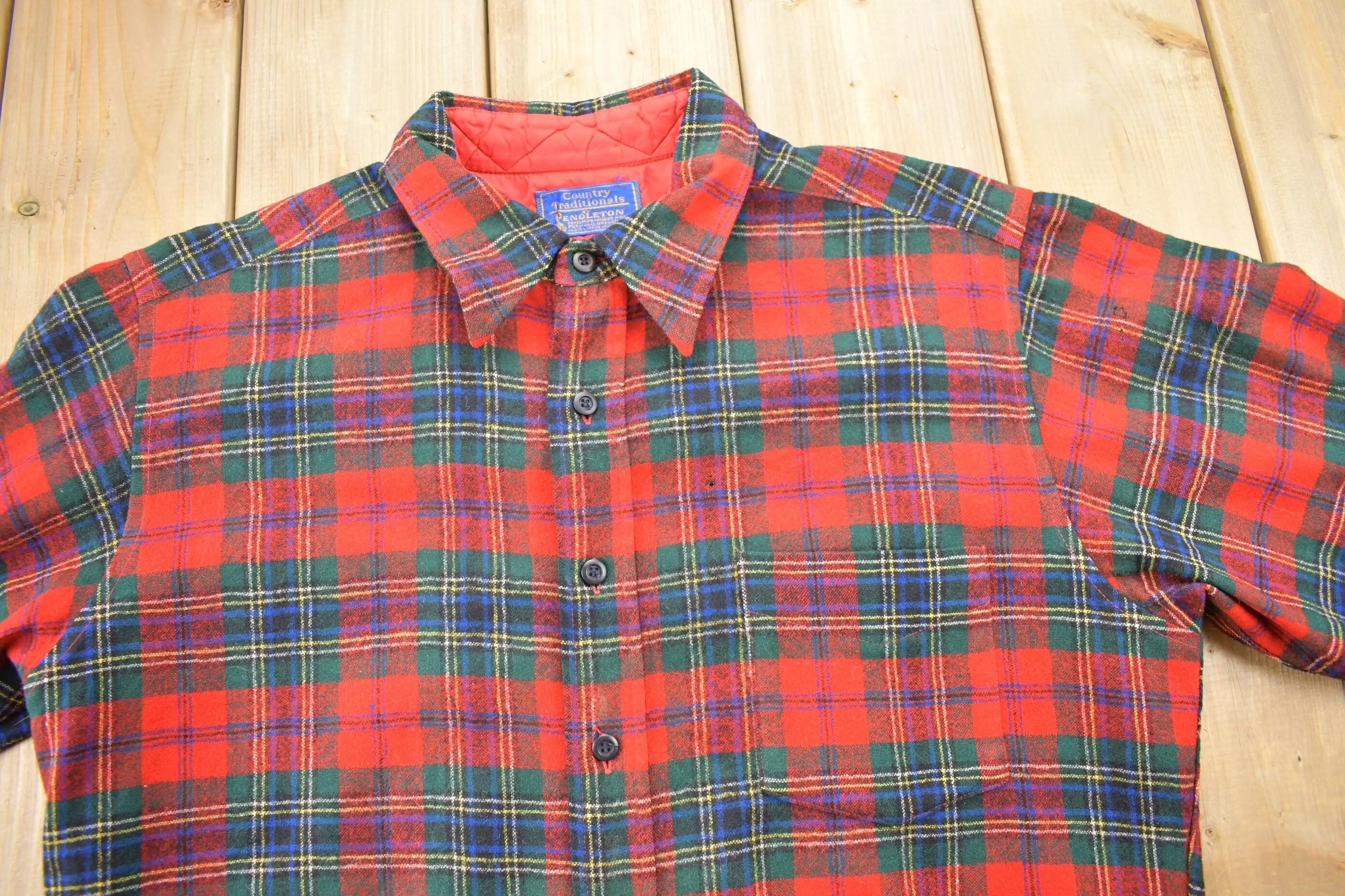 Vintage 1970s Country Traditionals Pendleton Plaid Button Up Board Shirt / 100% Virgin Wool / Outdoor / Made In USA / Flannel